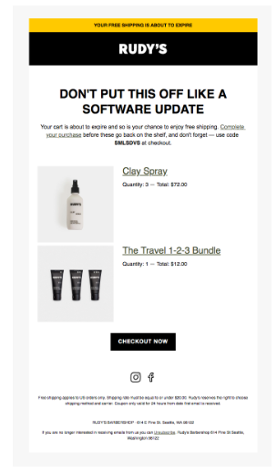 Rudy's abandoned shopping cart email example