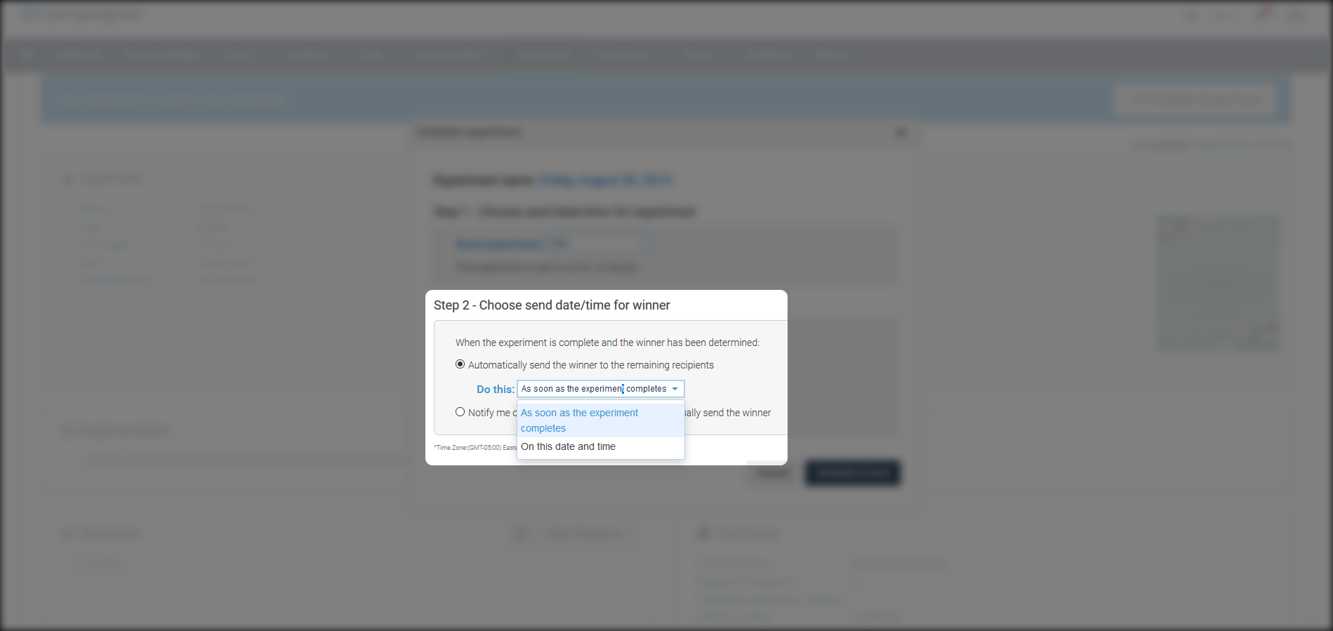 Choose a send date time for winner option in Campaigner