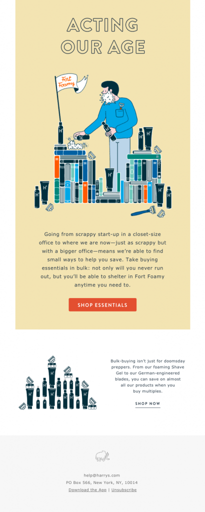 Business anniversary email template from Harry's