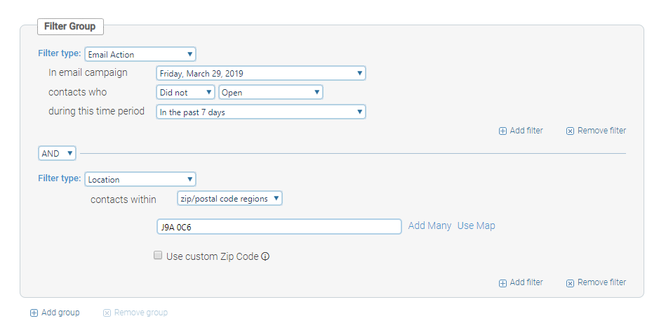 Segmentation menu in Campaigner
