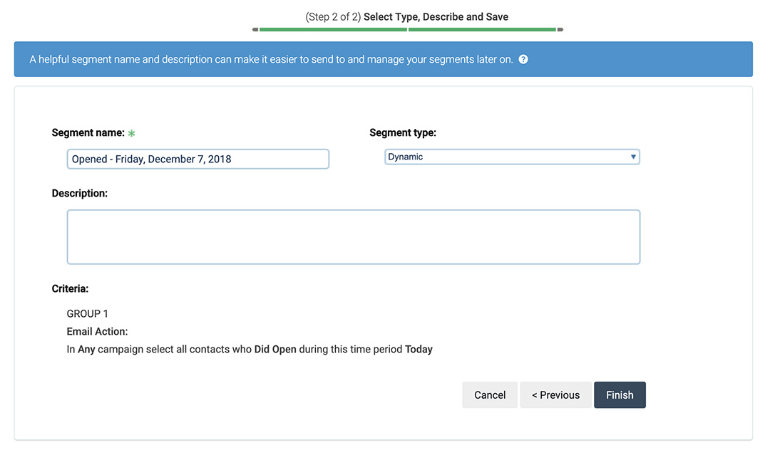 Name the segment screen in Campaigner