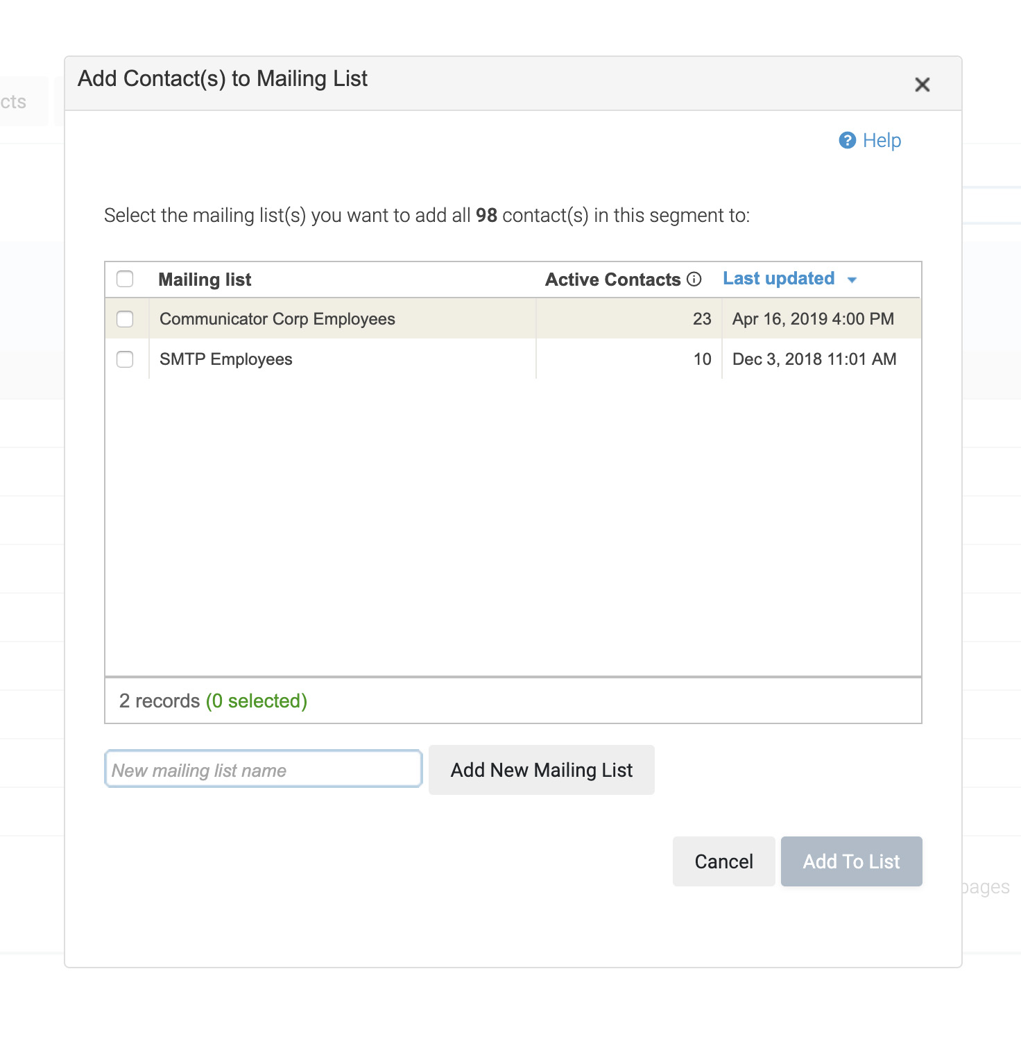 Segment list screen in Campaigner