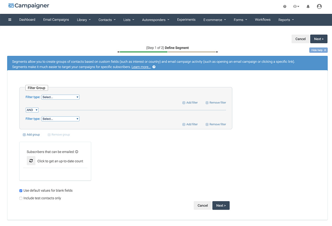 Segment builder in Campaigner