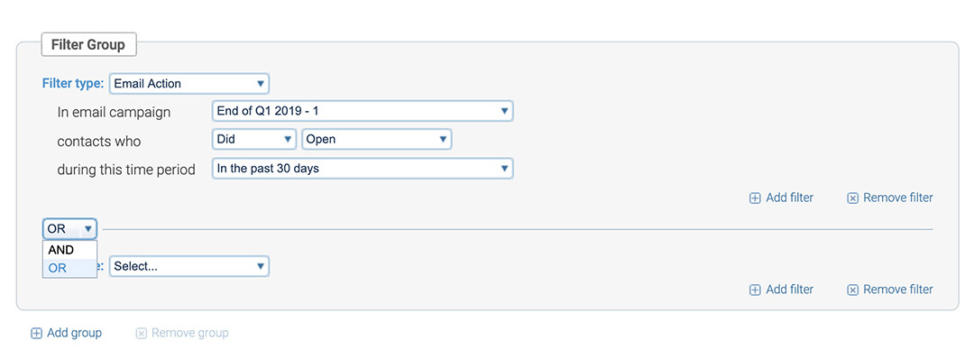Define the segment options in Campaigner