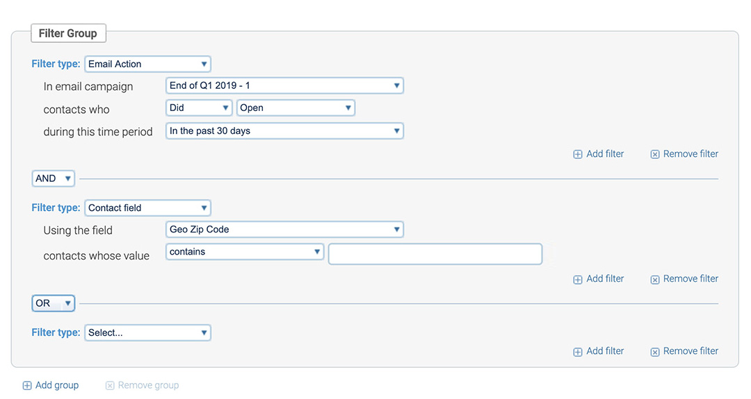 Define the segment second filter option in Campaigner