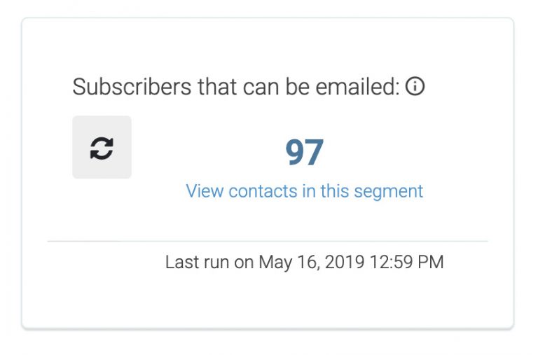 Number of contacts in the Segment screen in Campaigner