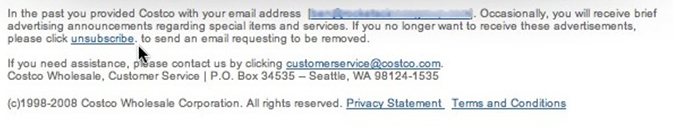 Permission reminder email example from Costco