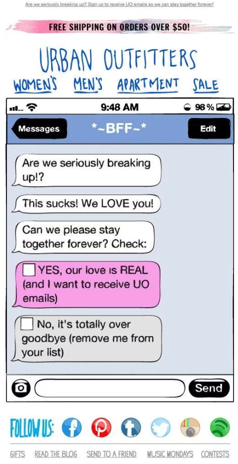 Urban Outfitters email example
