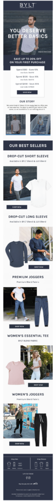 Welcome email example from BYLT