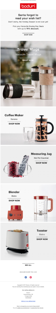 Bodum boxing day sale email example